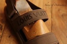 Louis Vuitton Brown Leather Canvas Sandals Sliders Shoes Mens UK 9 US 10 Vintage