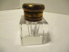 MONTBLANC CRYSTAL & BRASS TOP  INKWELL-MARKED MONTBLANC & GERMANY ON LID -1 3/4"