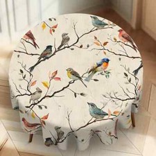 Spring Floral & Bird Design Tablecloth - Stain Resistant Round 60inch