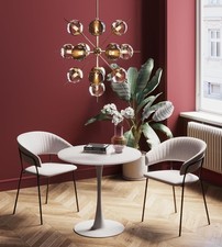 Modern Round White Dining Table – Tulip Design Pedestal Table for Kitchen/Living