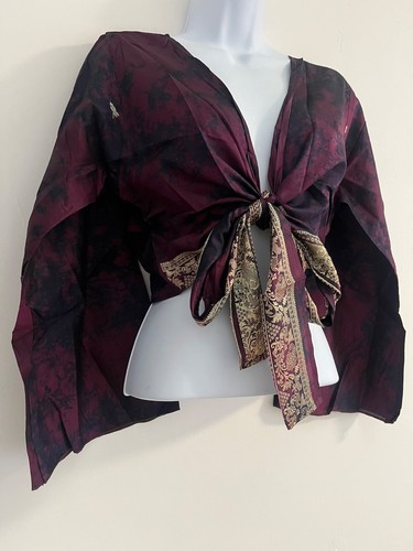 Top silk burgundy hippie - top,