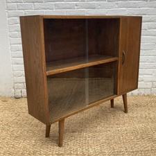 Vintage Midcentury Glass Sliding Doors Cabinet