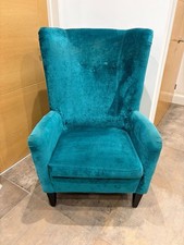 Modern Wing Back Accent Chair Teal Velvet Fabric