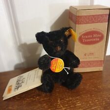 Boxed Vintage 1990s Steiff Historic Miniature Black Mohair Teddy Bear 3.5”/10cm 