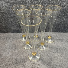 Tall Champagne / Flute style Glass with Gold Dots 9.75" H