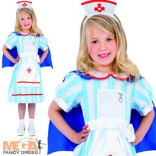Vintage Nurse Girls Fancy Dress Uniform Childrens Kids Dress Up Costume + Hat