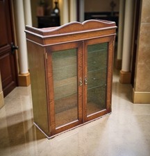 Antique Reproduction Bookcase Shelves Display Case Glass Doors Dresser Top