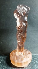 RARE LALIQUE DESIGNED JOBLING  ART DECO CLEAR PINK LADY FIGURE AND STAND