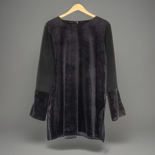 Cotton Traders Velvet Long Sleeve Top Womens 14 Black Sheer Tunic Cruise