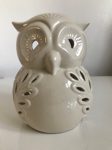 Beige ceramic owl - beige,