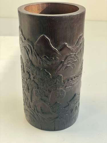 Chinese carved bamboo brushpot - carved,