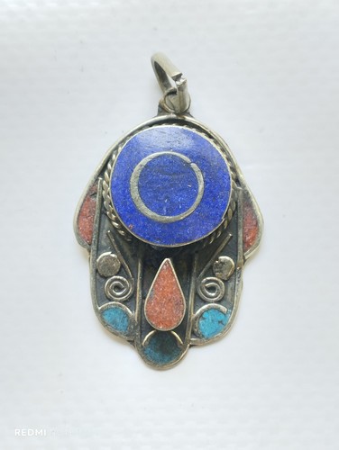 Vintage silver hamsa pendant - vintage,