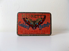 ANTIQUE c1900 HIGNETTS GOLDEN BUTTERFLY 12 CIGARETTES TIN VINTAGE ADVERTISING