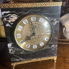 Black Onyx Italian Mantle Clock ,working Well,repair Needed To Handle
