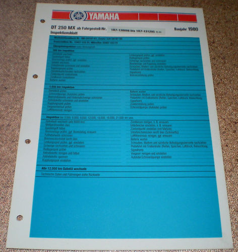 Inspection sheet yamaha - sheet, dt