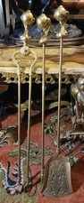 Antique c1900 Brass Ball And Claw Fire Tool Set