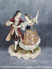 Antique Dresden Volkstedt Lace Porcelain Figural Baroque Rococo Dancing Couple