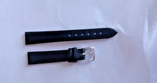 NEW LEATHER WATCH STRAP 14MM WIDTH BLACK WITH SILVER COLOUR BUCKLE