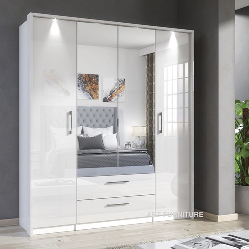 Gloss white mirrored wardrobe - mirrored,