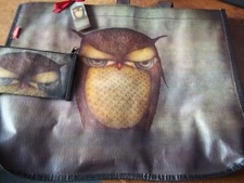 Santoro London Shopper Bag & Zipped Coin Purse Woven Grumpy Owl design