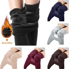 Ladies Fur Lined Thermal Leggings Thick Velvet Plush Tummy Control Pants S-4XL