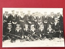 EARLY WW1 ERA MILITARY REAL PHOTO PC - GROUP OF SAILORS WITH RIFLE & EQUIPMENT