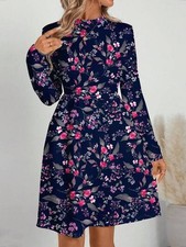 Women’s Floral Round Neck Long Sleeve Midi Dress Casual For Autumn & Winter