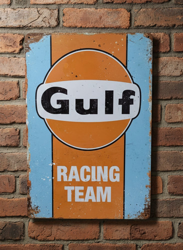 Gulf racing team retro metal - team,