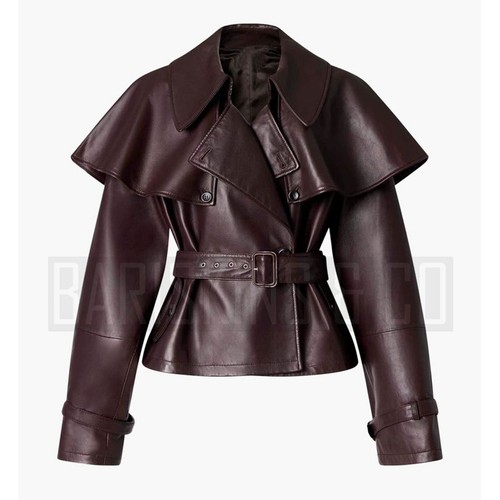 Women brown leather cape - brown,