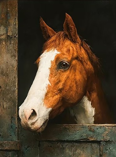Chestnut horse with blaze oil - horse,