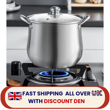 Stainless Steel Casserole Stockpot Induction Base Large Deep Stock Pot Glass Lid