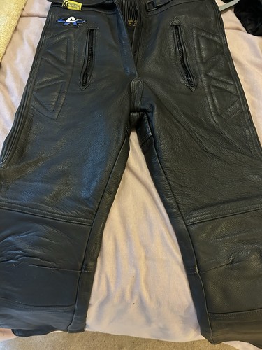 Black leather bikers trousers - leather,