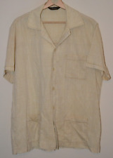 Vtg St Michael 1960's Oatmeal Guayabera Bowling Rockabilly Shirt Size 16 / 44
