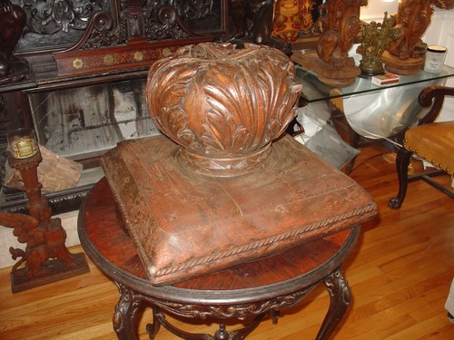 Antique newel post - post, cap