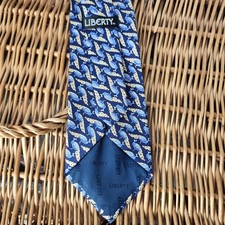 Liberty London Men's Silk Tie Blue Peacock Print Made In England