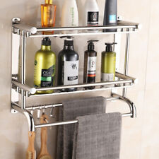 Wall Mounted Bathroom Towel Rail Shampoo Holder Storage Rack Shelf Organizer