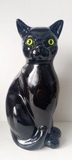 Very Nice Ceramic Black Cat With Glass Eyes Trentham Art Ware Large Figure