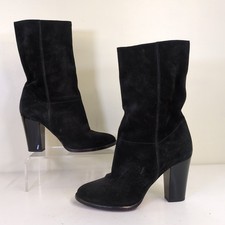 Jimmy Choo Suede Block Boots Hell 9 cm Black Calf EU 37 Shoes UK 4