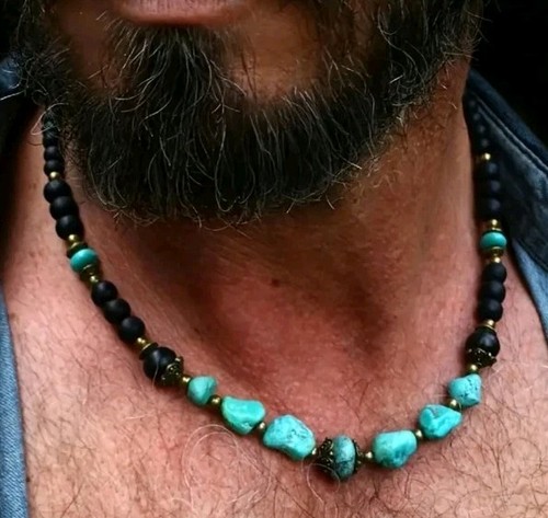 Mens turquoise stone beaded - mens,