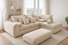 Large Cream Velvet Corner Sofa