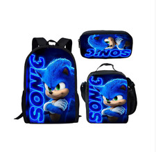 Sonic 3 Piece School Bag Lunch Bag Pencil Case Kids Set