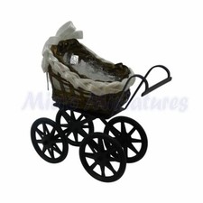 Dolls house brown wicker - house, pram