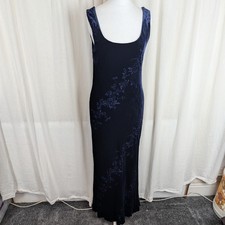 Laura Ashley Silk Velvet Devore Maxi Dress Cowl Bias Midnight Blue UK 10 12 Y2k