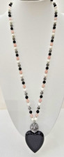 GORGEOUS LOLA ROSE LONG  MULTI COLOUR GOLDSTONE AGATE QUARTZ HEART NECKLACE 26"+
