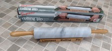 Vintage Gourmet Rolling Pin In Solid Marble 18" Long With Wooden Stand