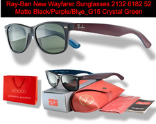 Ray Ban New Wayfarer Sunglasses 2132 6182 Matte Black/Purple/Blue_Crystal Green