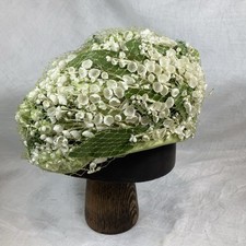 Vintage Hat 60s 50s green white flowers  wedding Jackie Style fashion La Mode