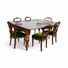 Victorian Mahogany Extending Dining Table & 6 Chairs. With 3 Leaves.