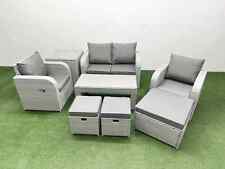 Fimous Light Grey PE Wicker Rattan Garden Furniture Set with Oblong Coffee Table