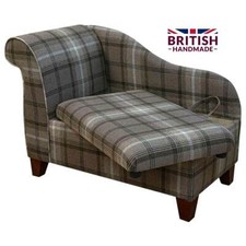 Tartan Brown Storage Chaise Longue Ottoman Sofa Handmade in Sophie Check Fabric